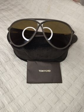 Tom Ford Matte Black Aviator Sunglasses with Brown Lenses
